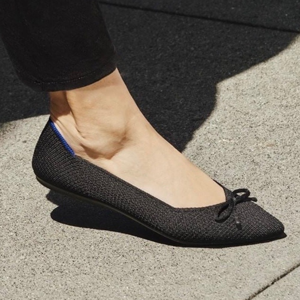 Rothy's Point Women's Black Bow Flats - Picture 1 of 9